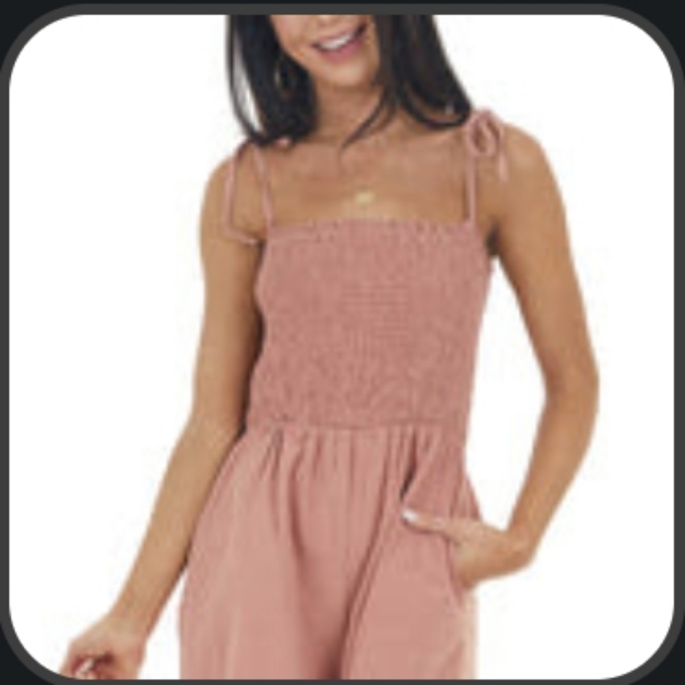 Tie Strap Apricot Romper w/ Pockets